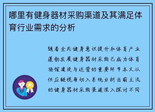哪里有健身器材采购渠道及其满足体育行业需求的分析